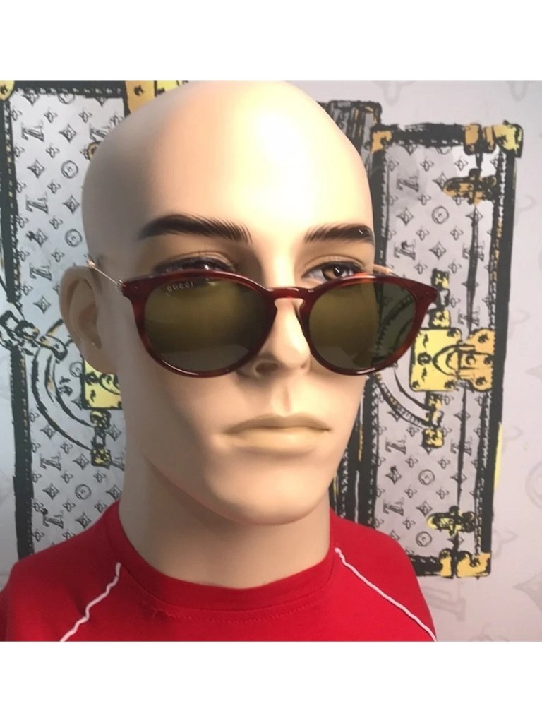 Brand New Gucci Gg1048s 002 Round Sunglasses Havana With Green Lenses